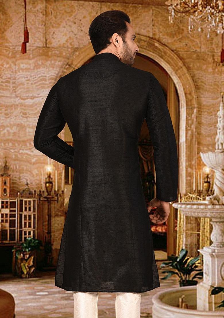 Orange Silk Kurta For Men - Indya