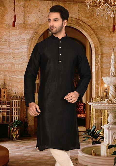 Orange Silk Kurta For Men