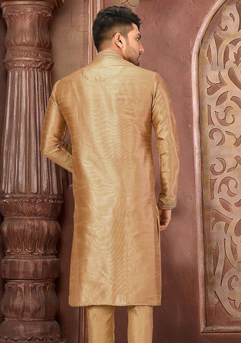 Orange Silk Kurta For Men - Indya