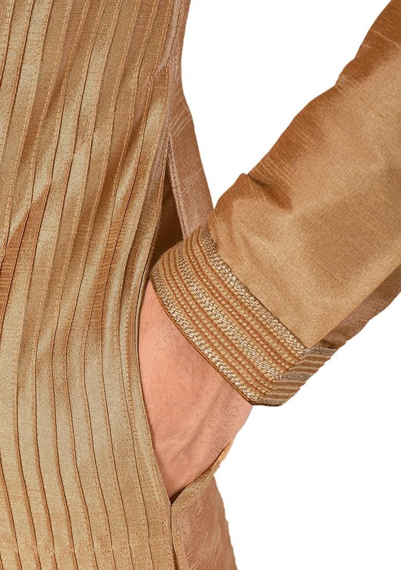 Orange Silk Kurta For Men - Indya