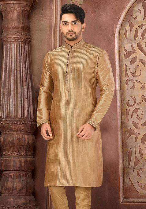 Orange Silk Kurta For Men