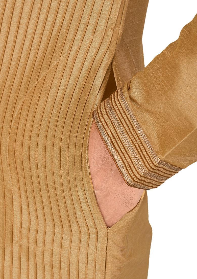 Dark Beige Silk Kurta For Men - Indya