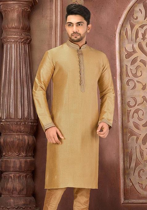 Dark Beige Silk Kurta For Men