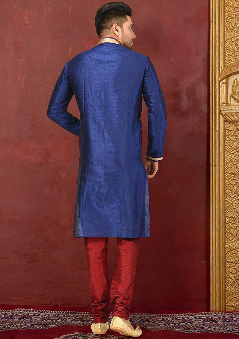 Dark Beige Silk Kurta Set For Men - Indya