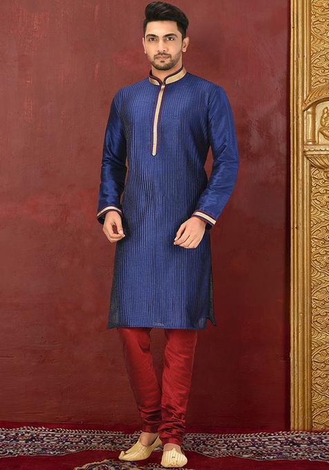 Dark Beige Silk Kurta Set For Men