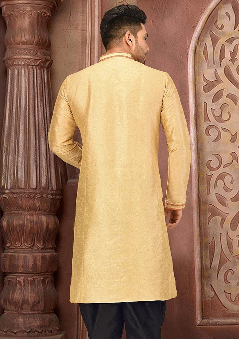 Dark Beige Silk Kurta For Men - Indya