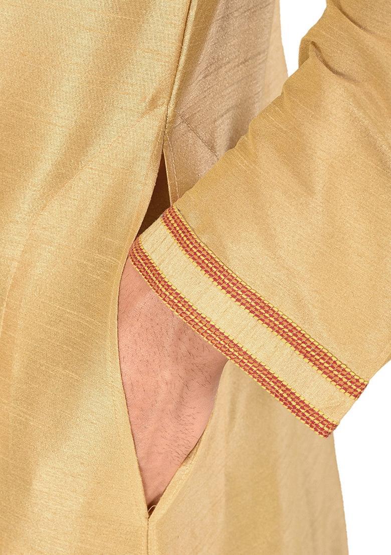 Dark Beige Silk Kurta For Men - Indya