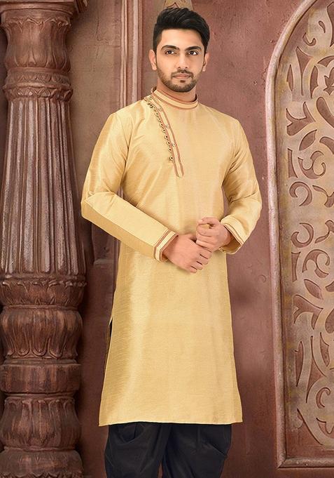 Dark Beige Silk Kurta For Men