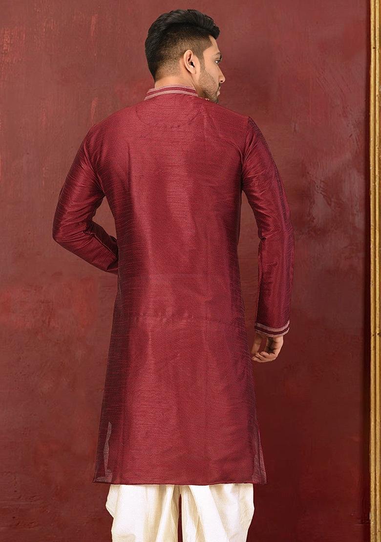 Red Silk Kurta For Men - Indya