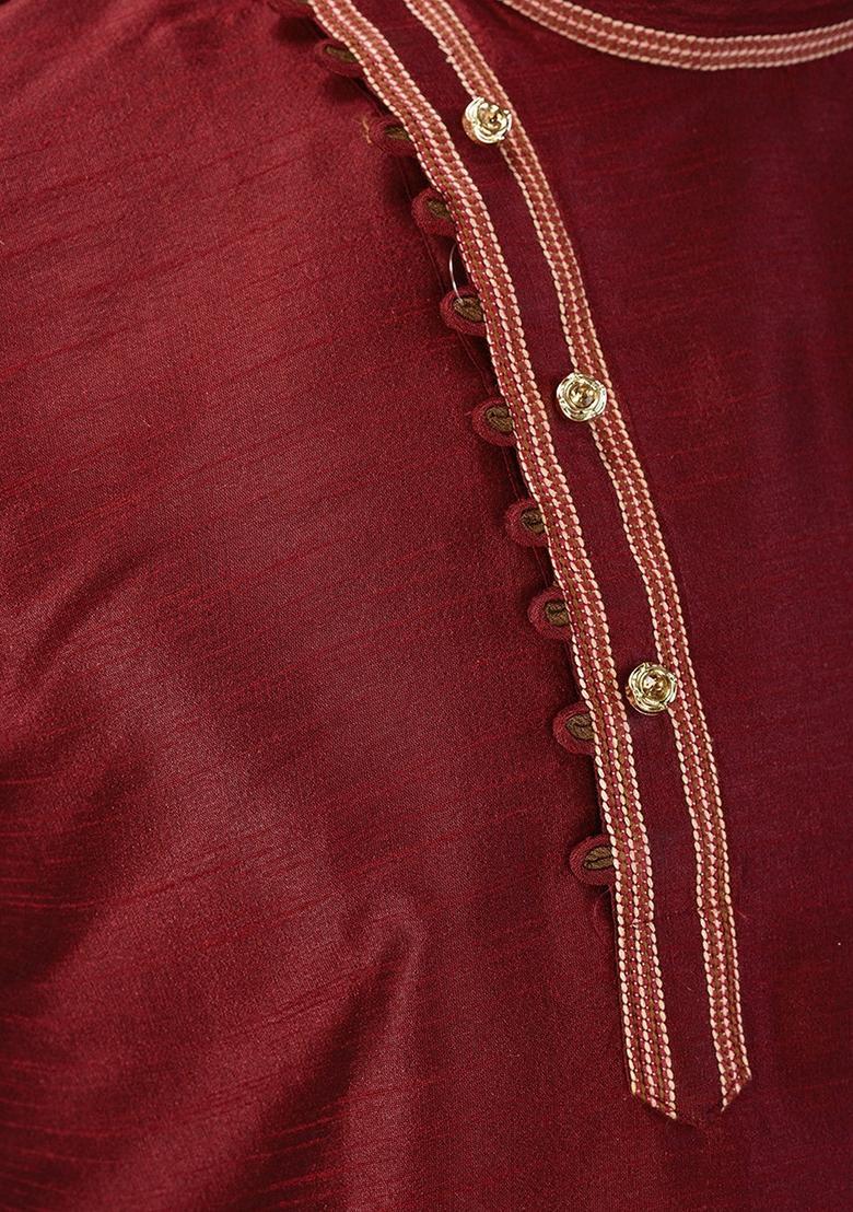 Red Silk Kurta For Men - Indya