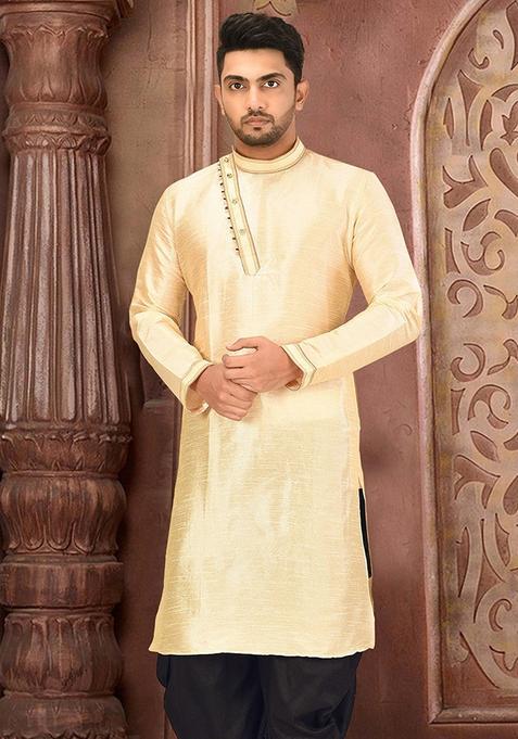 Light Beige Silk Kurta For Men