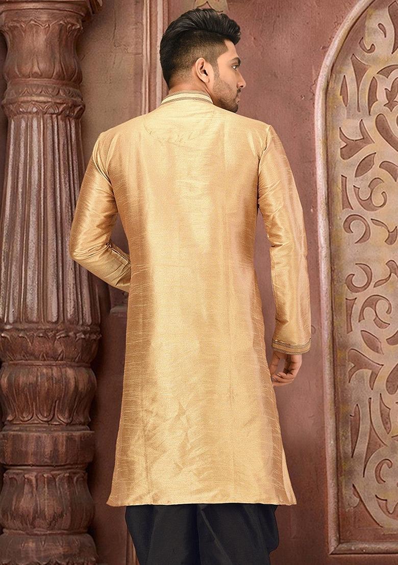 Dark Beige Silk Kurta For Men - Indya
