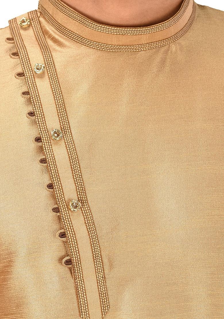 Dark Beige Silk Kurta For Men - Indya
