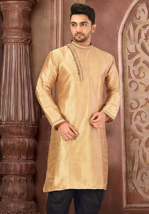 Dark Beige Silk Kurta For Men