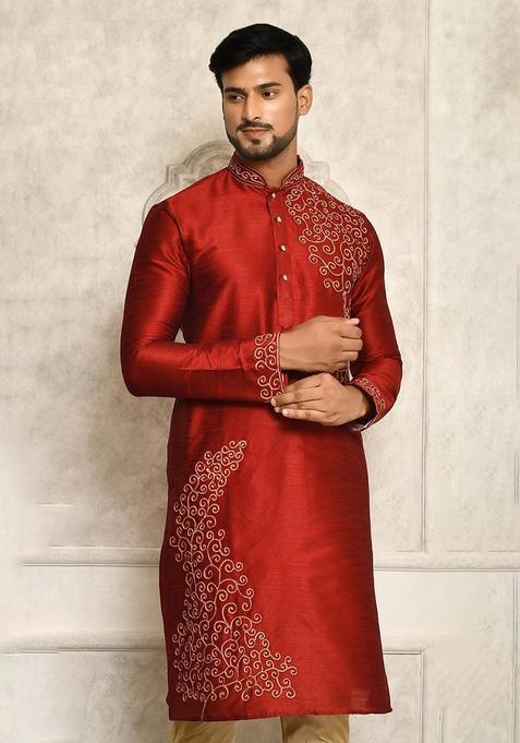 Red Silk Kurta For Men