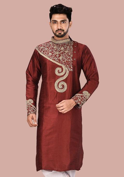 Red Silk Kurta For Men