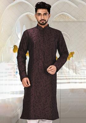 Wine Silk Kurta For Men