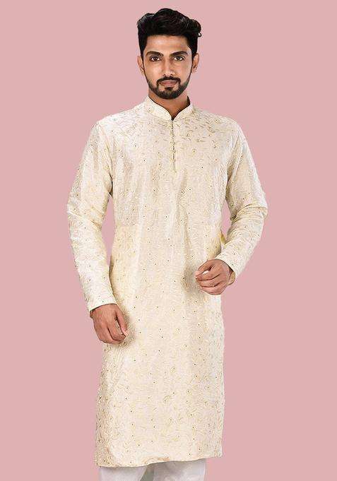 White Silk Kurta For Men