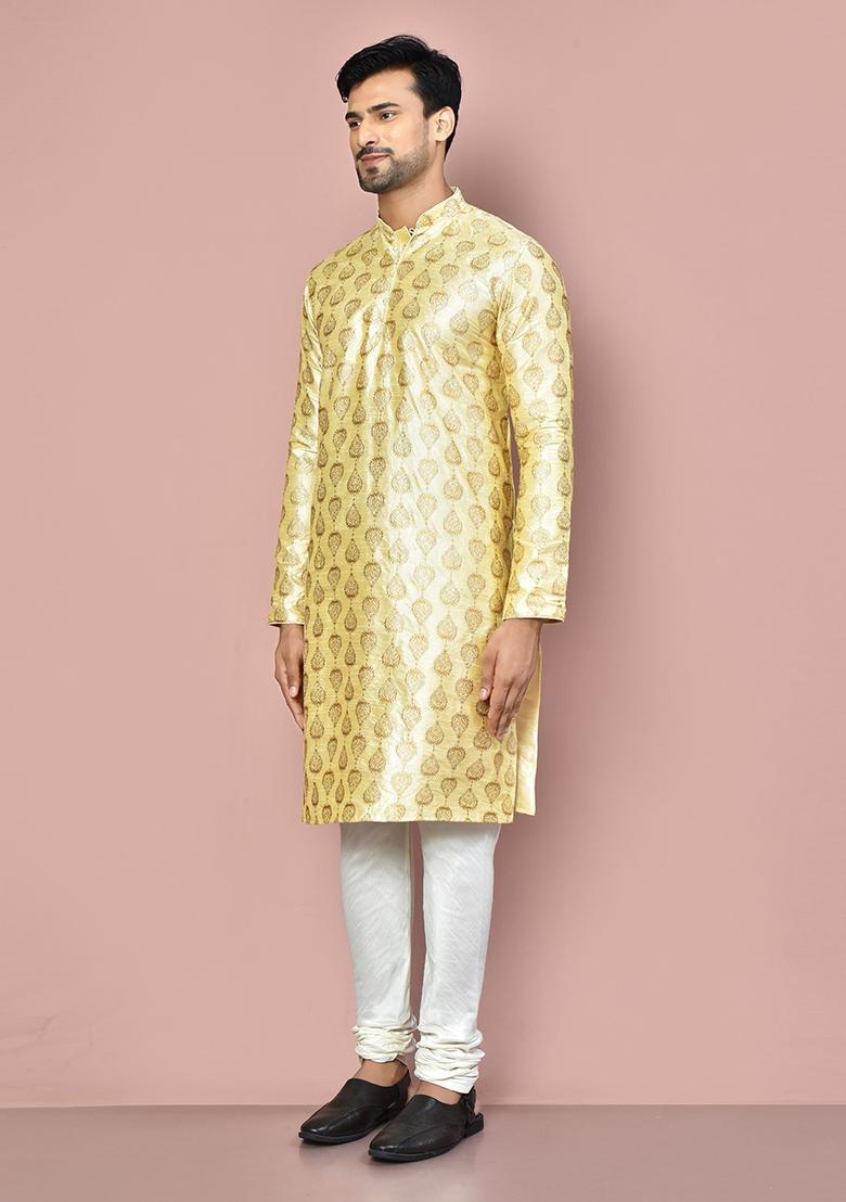 Fawn Silk Kurta Set For Men - Indya