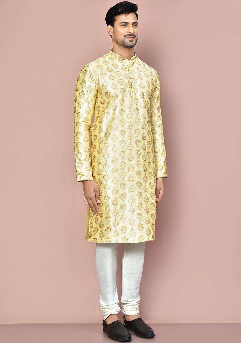 Fawn Silk Kurta Set For Men - Indya
