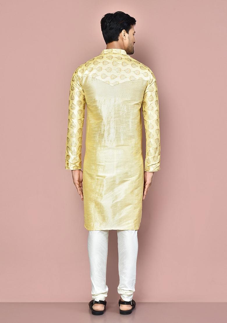 Fawn Silk Kurta Set For Men - Indya