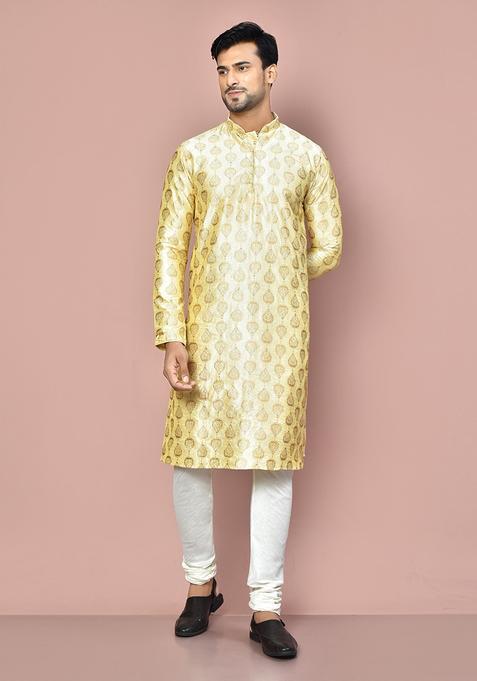 Fawn Silk Kurta Set For Men