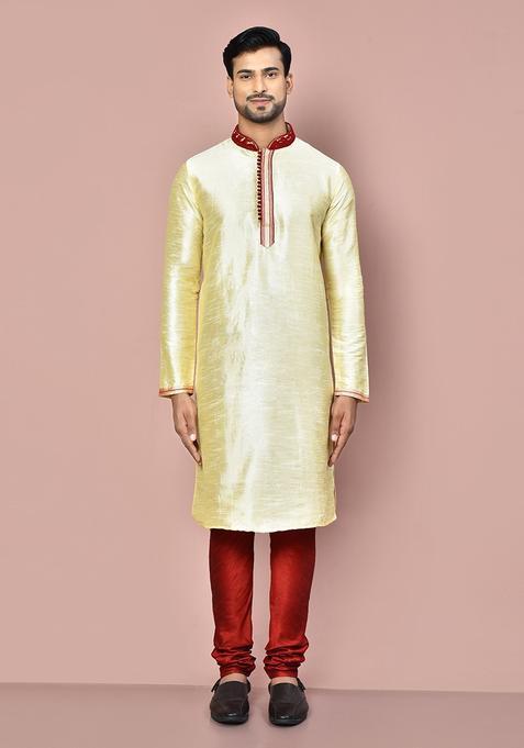 Fawn Silk Kurta Set For Men