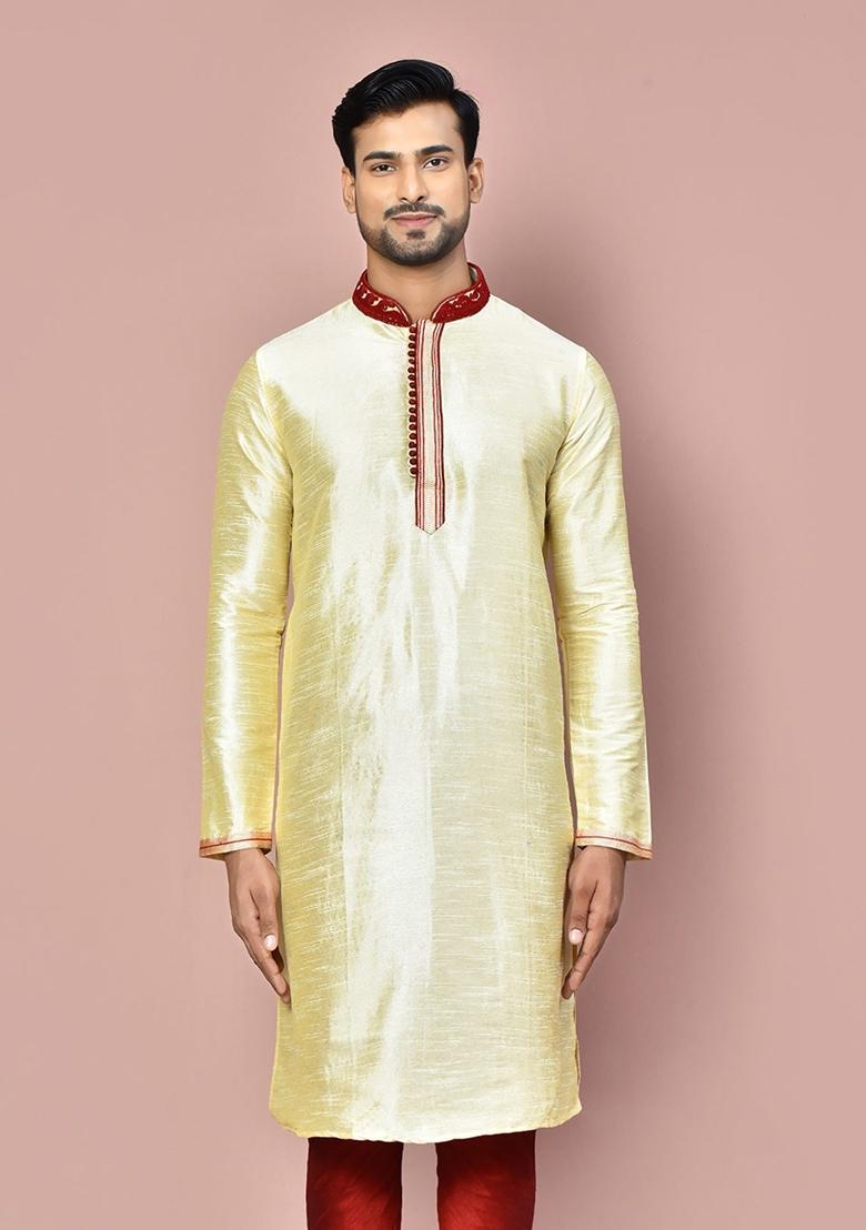 Fawn Silk Kurta For Men - Indya