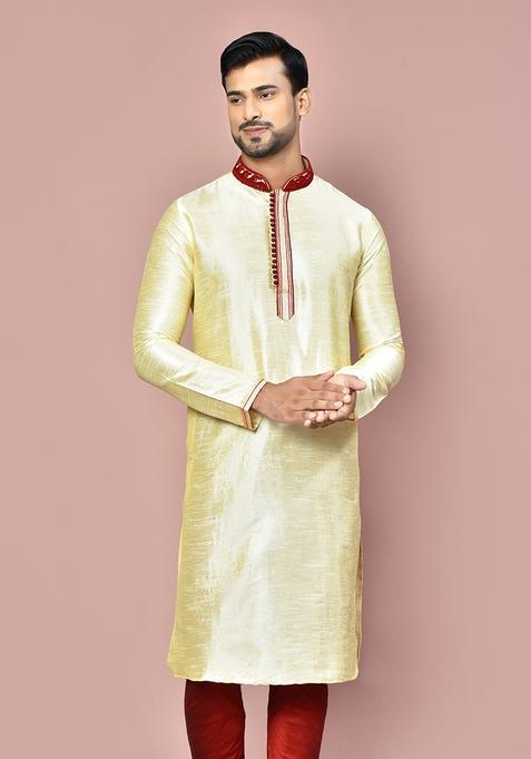 Fawn Silk Kurta For Men