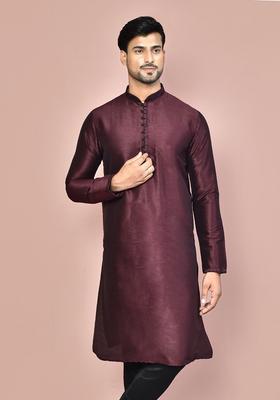 Wine Silk Kurta For Men