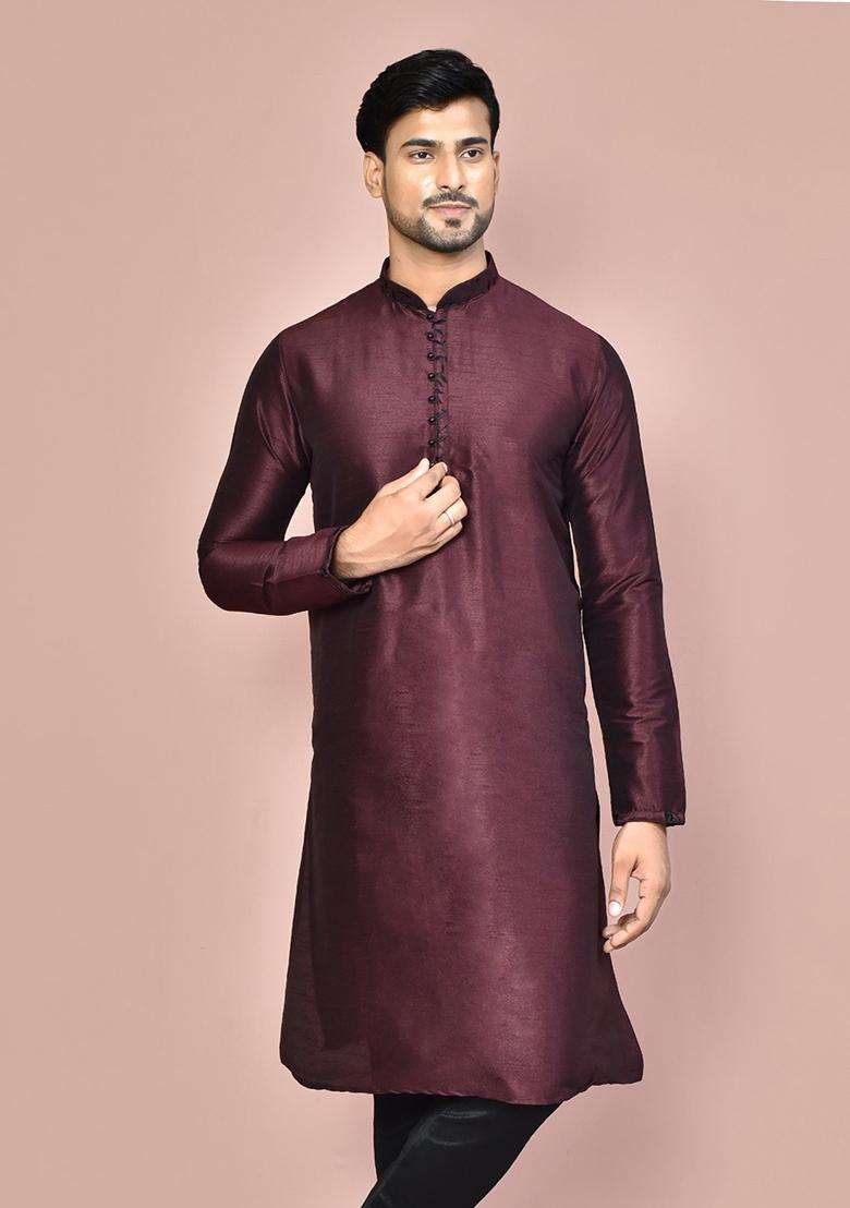 Wine Silk Kurta For Men - Indya