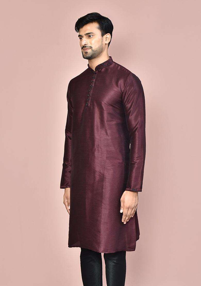 Wine Silk Kurta For Men - Indya