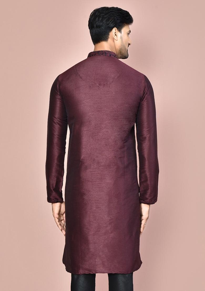 Wine Silk Kurta For Men - Indya
