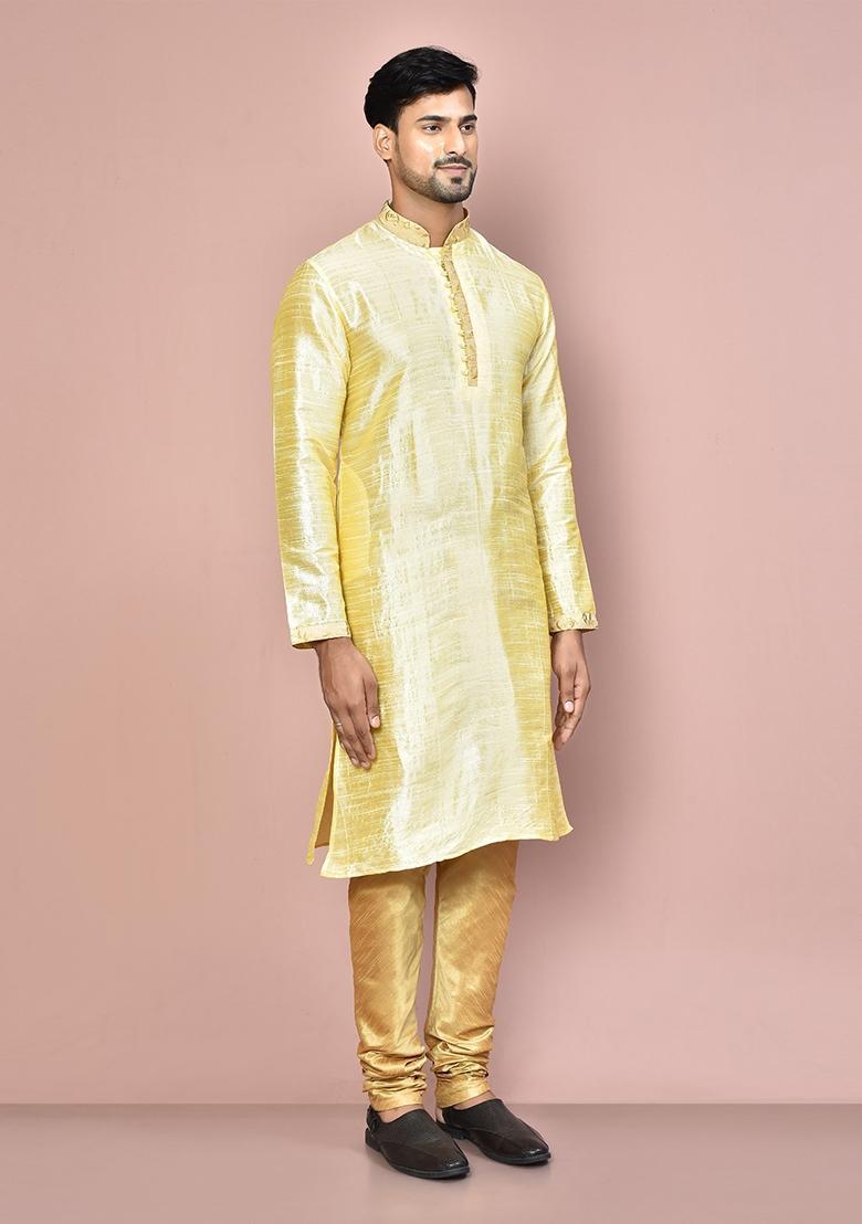 Fawn Silk Kurta Set For Men - Indya