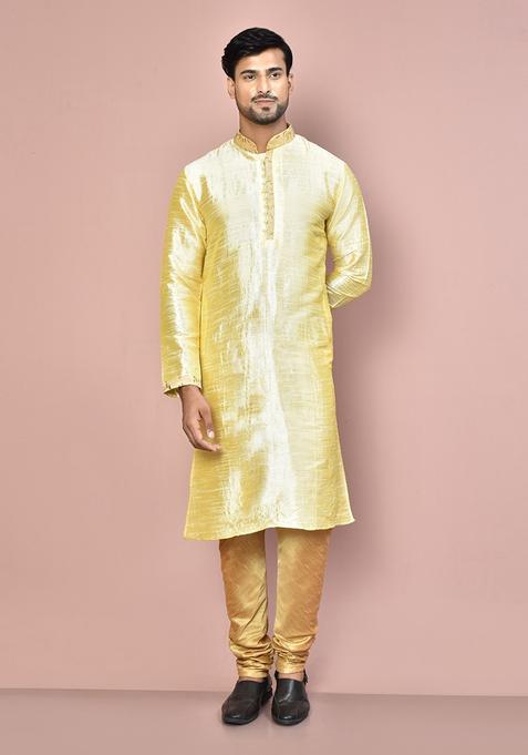 Fawn Silk Kurta Set For Men