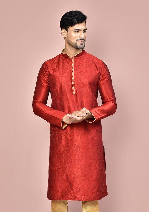 Red Silk Kurta For Men