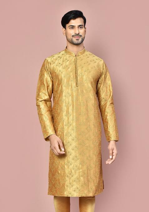 Dark Beige Silk Kurta For Men