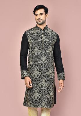 Black Silk Kurta For Men