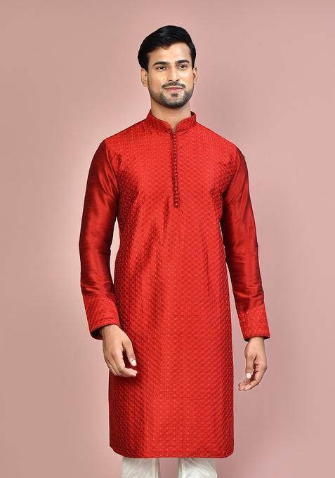 Red Silk Kurta For Men