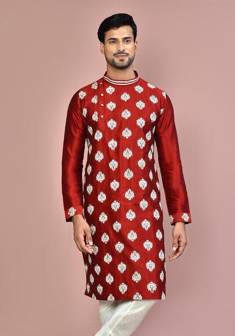 Red Silk Kurta For Men