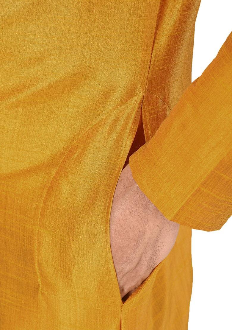 Yellow Silk Kurta For Men - Indya