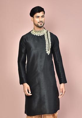 Black Silk Kurta For Men