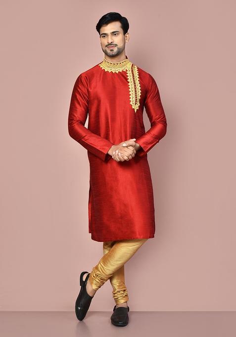 Red Silk Kurta For Men