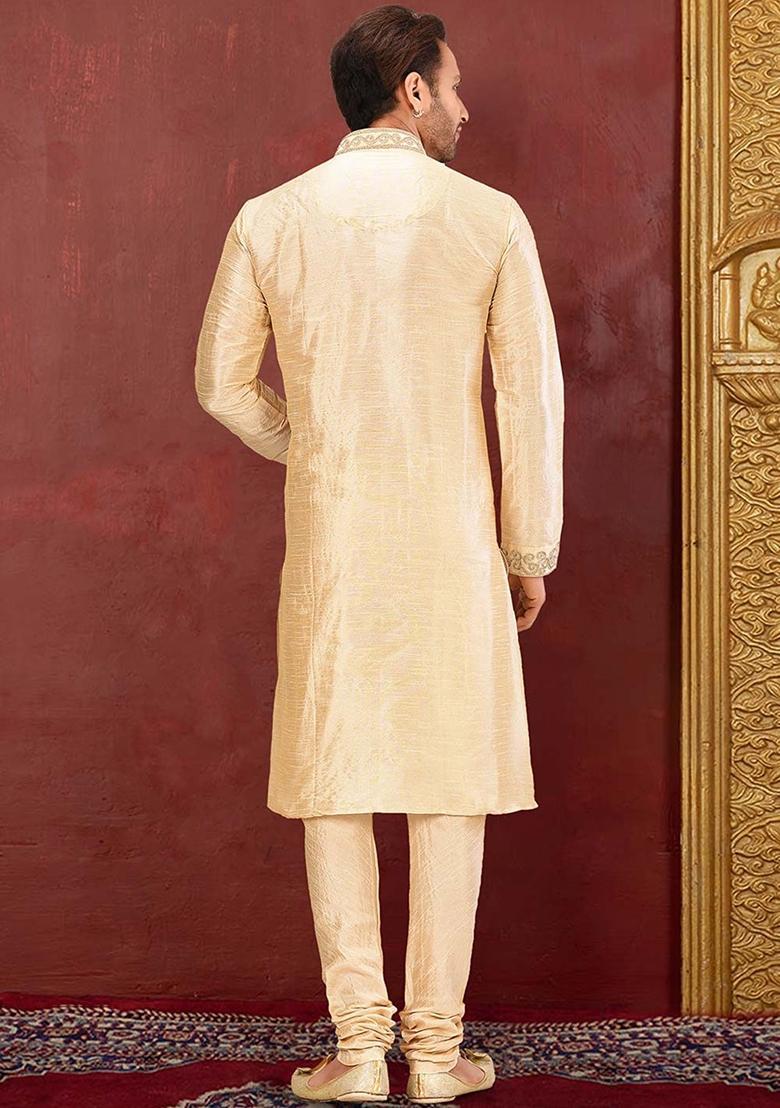 Fawn Silk Kurta Set For Men - Indya