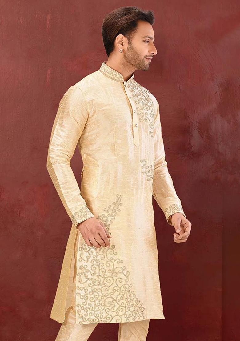 Fawn Silk Kurta For Men - Indya