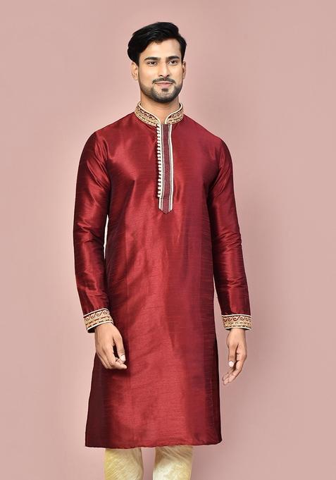 Maroon Silk Kurta For Men