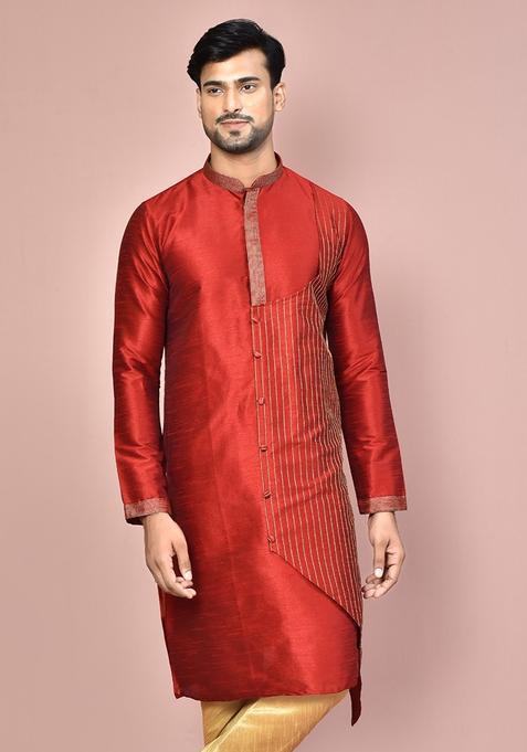 Red Silk Kurta For Men