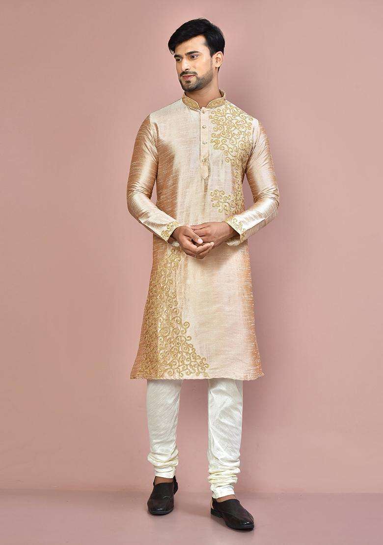 Chiku Silk Kurta Set For Men - Indya