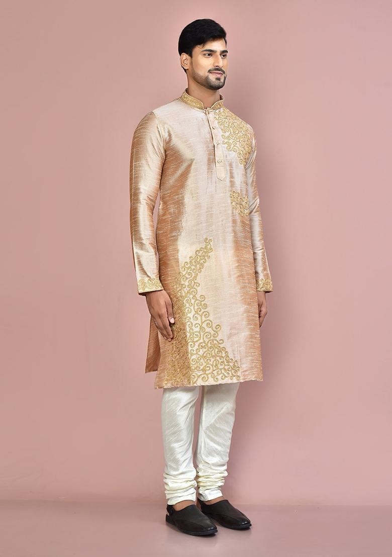 Chiku Silk Kurta Set For Men - Indya