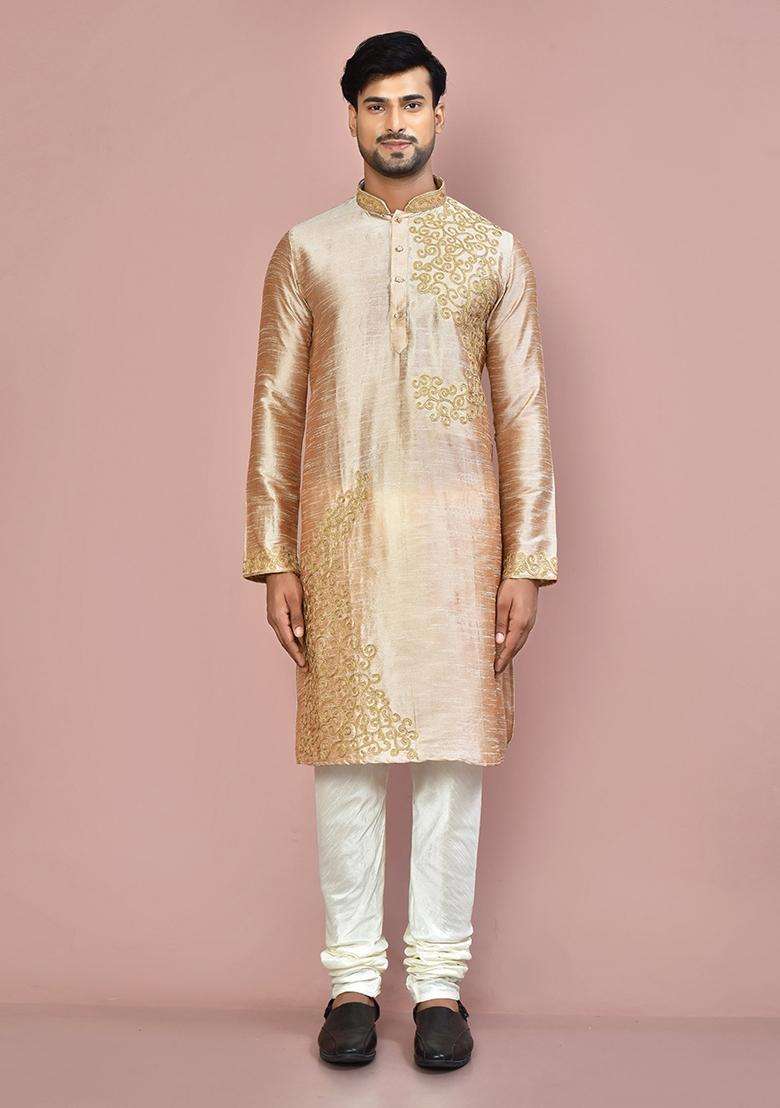 Chiku Silk Kurta Set For Men - Indya